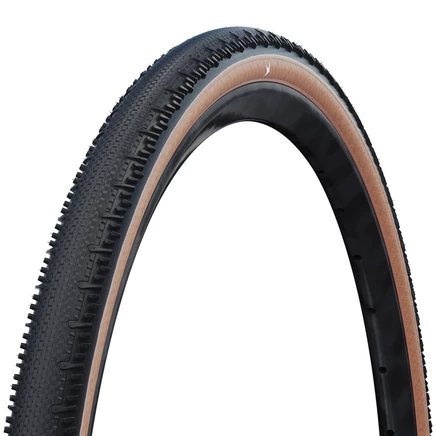 Велопокрышка Schwalbe G‑One RS Pro 35-622 складная, с прозрачным боком, черная/коричневая