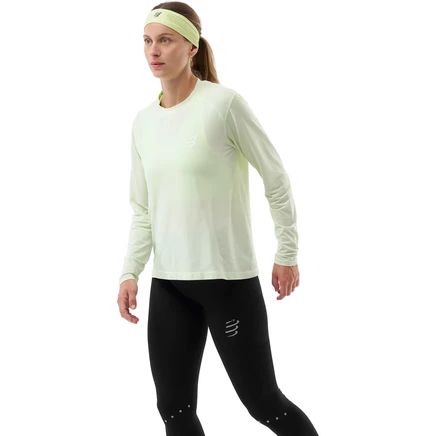Женская рубашка с длинным рукавом для бега Compressport Performance - почти аквамаринового/ светоотражающего белого цвета