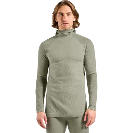 Мужская термокофта Odlo Performance Wool с маской, оливковая