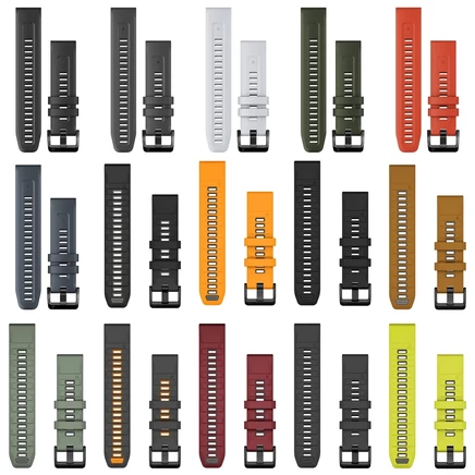 Ремешок для часов Garmin QuickFit 22 для Fenix 5/6/7/8 - 47 мм, Forerunner 745/935/945/965, Epix, Instinct - силиконовый, черный, белый, серый, красный, желтый, синий, зеленый, оранжевый, коричневый, оливковый