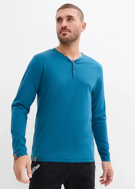 Мужская рубашка Henley Bonprix 2 шт., синяя и серо-меланжевая