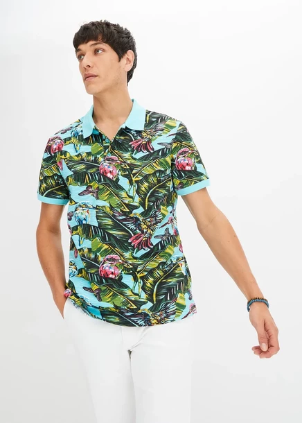  Рубашка-поло Bonprix из органического хлопка aqua floral