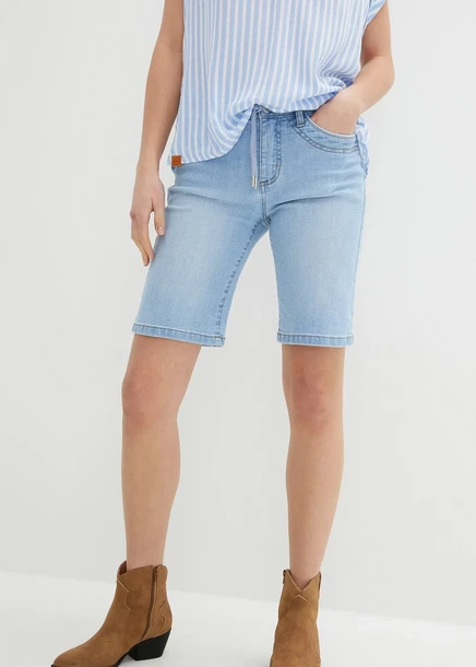 Джинсы-бермуды Bonprix приталенного кроя со средней талией eisblau denim used