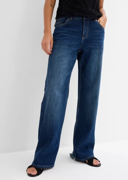 Прямые джинсы Bonprix со средней талией dunkelblau denim used