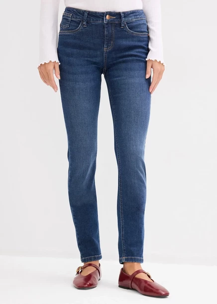 Джинсы-скинни Bonprix со средней талией, Bio Baumwolle dunkelblau denim used