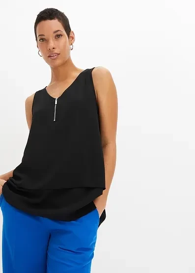 Верхняя часть Bonprix с застежкой-молнией из высококачественной вискозы schwarz