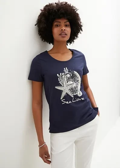 Футболка Bonprix Sea Love dunkelblau/cremeweiss bedruckt