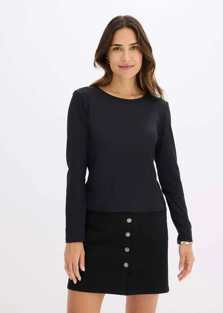 Футболка Bonprix Langarmshirt mit figurebetonter Passform schwarz