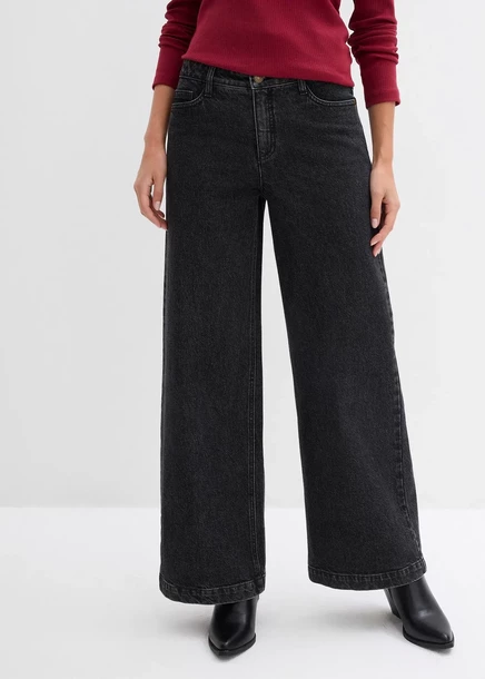 Джинсы Bonprix с широкими штанинами, средняя талия, полная длина dunkelgrau denim used