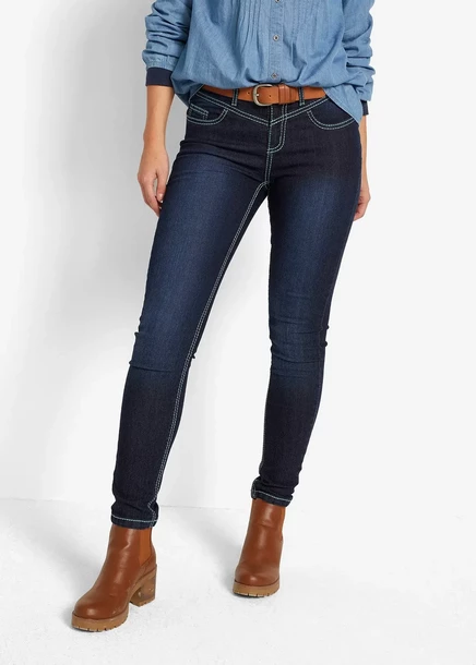 Джинсы-скинни Bonprix со средней талией, Контрастные dunkelblau denim used