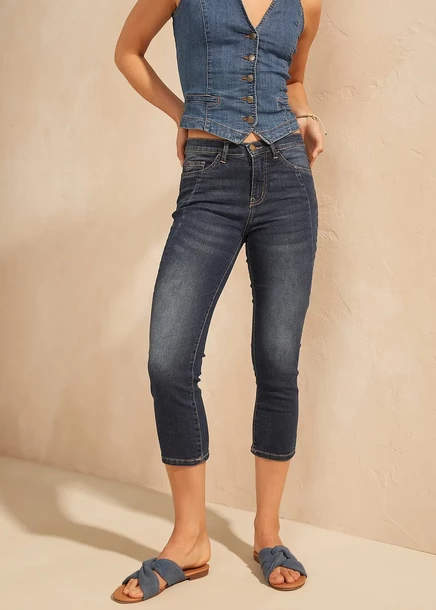 Ультрамягкие джинсы Bonprix 7/8 Slim Fit dunkelblau used