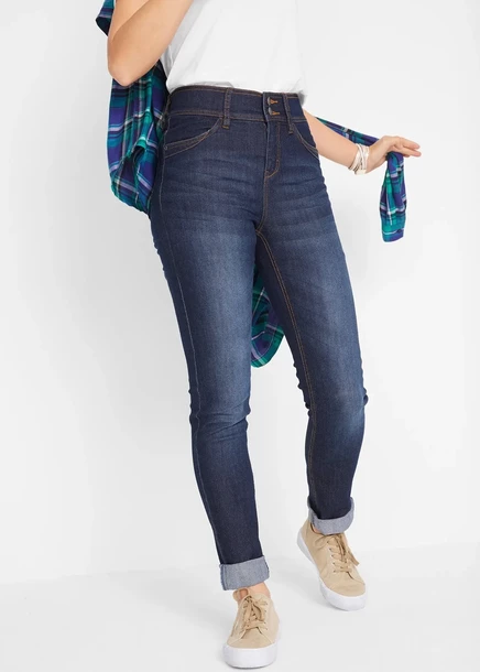  Джинсы Bonprix slim fit с высокой талией, комфорт-стрейч dunkelblau denim used