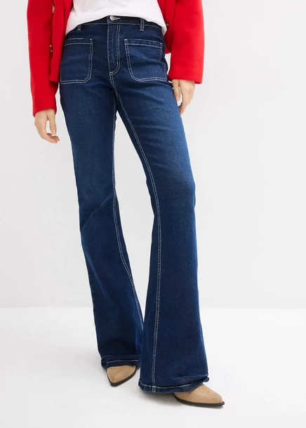 Джинсы-Bootcut Bonprix с завышенной талией, стрейч blau denim used