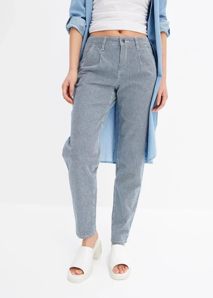  Джинсы Bonprix Barrel, средняя талия, в полоску blau denim/weiß denim gestreift