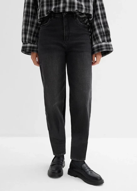 Джинсы Bonprix barrel, завышенная талия, органический хлопок schwarz denim used