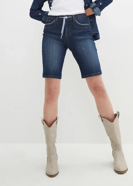 Джинсы-бермуды Bonprix приталенного кроя со средней талией dunkelblau denim used