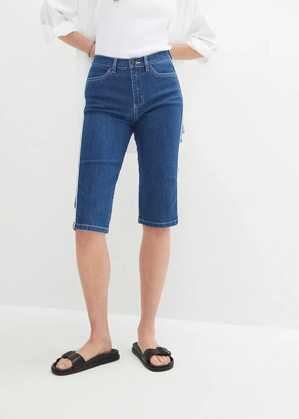 Джинсы-бермуды Bonprix приталенного кроя с завышенной талией blau denim used