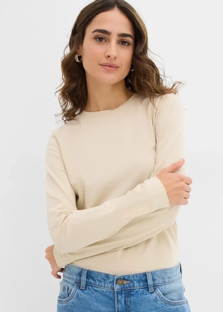 Футболка Bonprix Langarmshirt mit reiner Bio-Baumwolle (2 упаковки) lavarot/hellsand