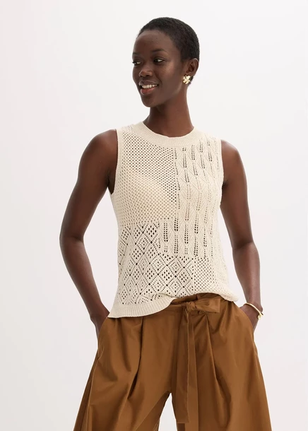 Bonprix Ajour Stricktop - технологический институт металлообработки Fasern naturbeige/metallic gold
