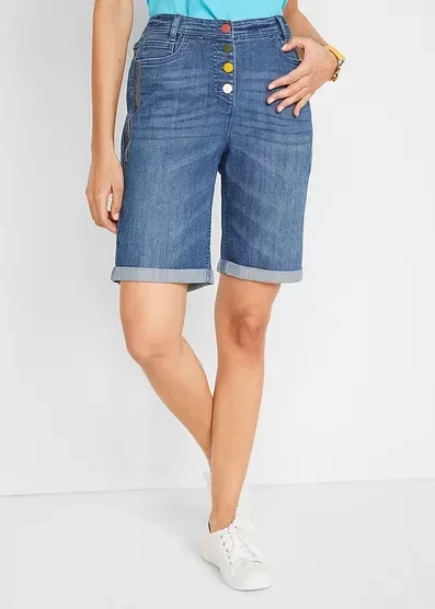Джинсы-бермуды Bonprix со средней талией, с застежкой на молнию и поясом blau denim