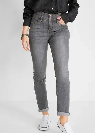  Джинсы Bonprix slim fit с высокой талией, комфорт-стрейч grau denim used