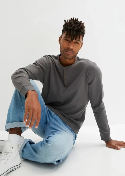 Мужская рубашка Bonprix Henley с длинным рукавом, хлопок