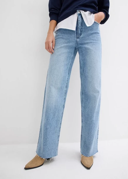 Джинсы Bonprix с широкими штанинами, высокая талия eisblau denim used