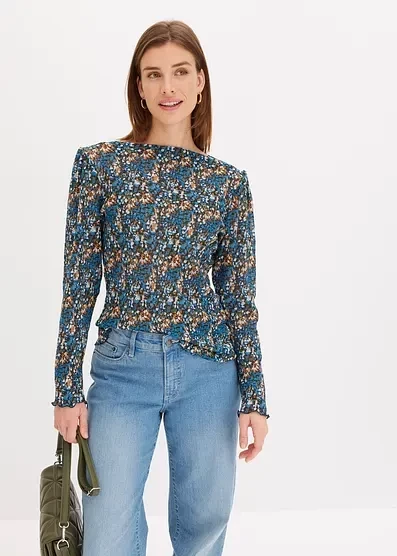 Кружевная рубашка Bonprix из сетки blau geblümt