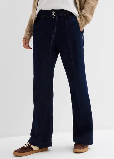 Широкие джинсы Bonprix со средней талией mit Gürtel tiefblau denim ungewaschen