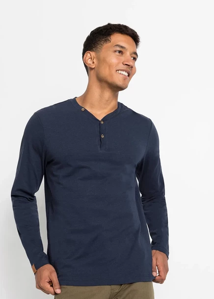 Мужская рубашка Henley Bonprix, 2 шт., тёмно-синяя/серо-зелёная