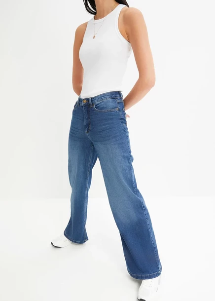  Джинсы Bonprix широкие с высокой талией, органический хлопок blau denim used