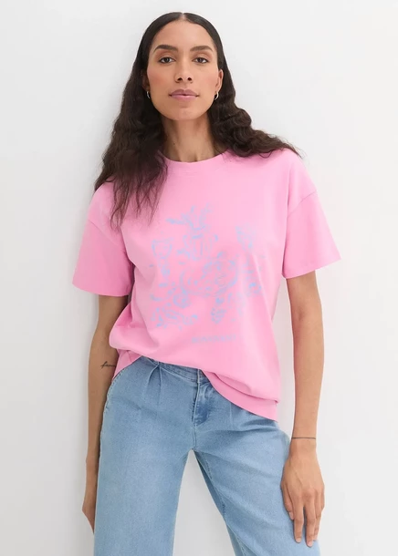  Футболка Bonprix с принтом из органического хлопка rosa/babyblau bedruckt