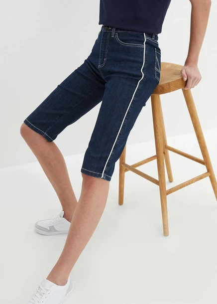 Джинсы-бермуды Bonprix приталенного кроя с завышенной талией dunkelblau denim used
