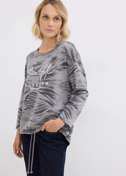 Футболка Bonprix от Baumwoll-Микс grau/silber/schiefergrau zebra bedruckt