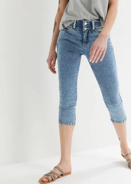 Джинсы скинни Bonprix длина до колена, стрейч blau denim used