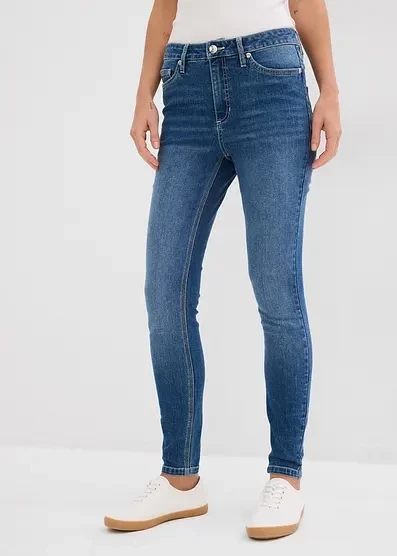 Зауженные джинсы Bonprix со средней талией, укороченные blau denim used