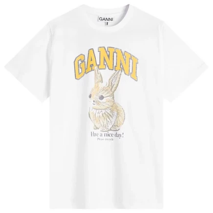 Непринужденная футболка GANNI из базового трикотажа Baby Bun bright white