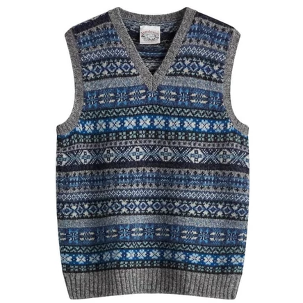 Жилет с V-образным вырезом Jamieson's of Shetland Fair Isle slate & granite