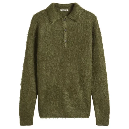 Мужское поло Auralee Super Kid Mohair, оливковое