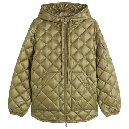 Блестящая стеганая верхняя рубашка с капюшоном Moncler khaki