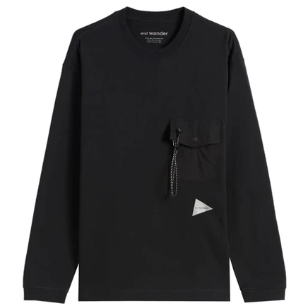 Мужской лонгслив And Wander Heavy Cotton с карманом, черный