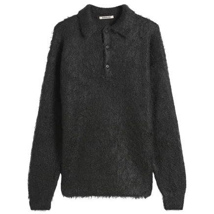 Мужское поло Auralee Super Kid Mohair, черное
