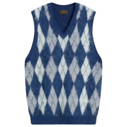 Мужской жилет Beams Plus Mohair Argyle, темно-синий