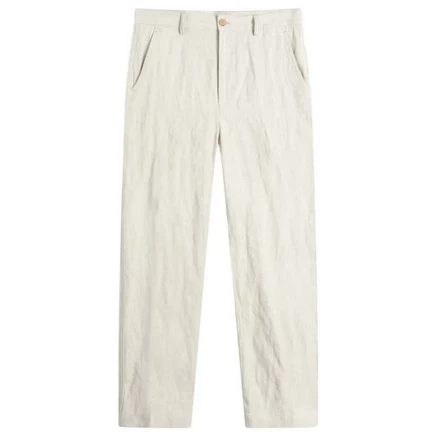 Брюки из хлопка и льна в елочку от Dries Van Noten off white