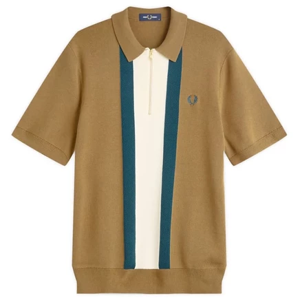Мужское поло Fred Perry K1342-P96 с молнией, серо-бежевое