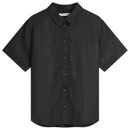 Льняная рубашка Samsøe Samsøe Mina с коротким рукавом black