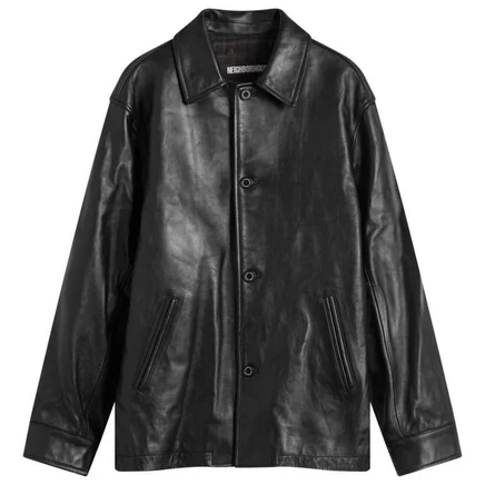 Мужское кожаное пальто Neighborhood Car Coat, черное
