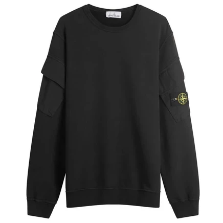 Мужской флисовый свитшот Stone Island с карманом cargo, чёрный