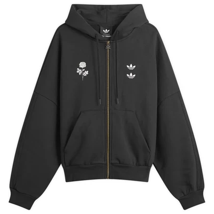 Мужское худи Adidas x Willy Chavarria на молнии с вышитой розой, черное