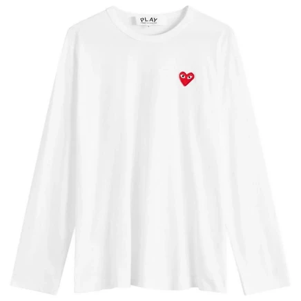 Мужская футболка COMME des GARONS PLAY с длинным рукавом, бело-красная
